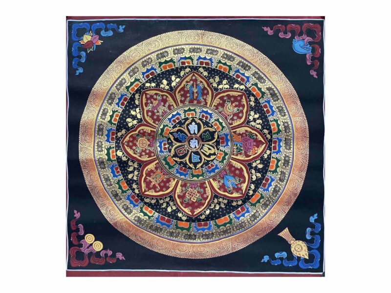 Buddhist Handmade Thangka Painting of Ashtamangala Mandala – Hand-Painted Student Mandala