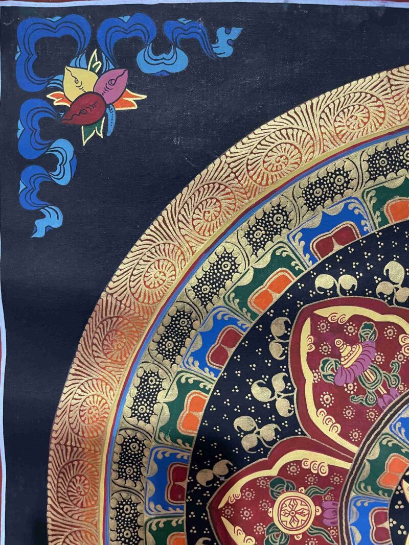 Buddhist Handmade Thangka Painting of Ashtamangala Mandala – Hand-Painted Student Mandala - Image 2