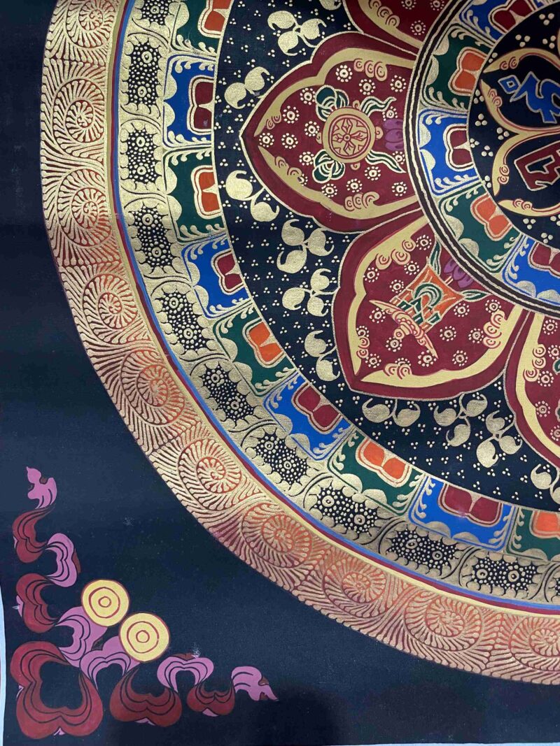 Buddhist Handmade Thangka Painting of Ashtamangala Mandala – Hand-Painted Student Mandala - Image 5