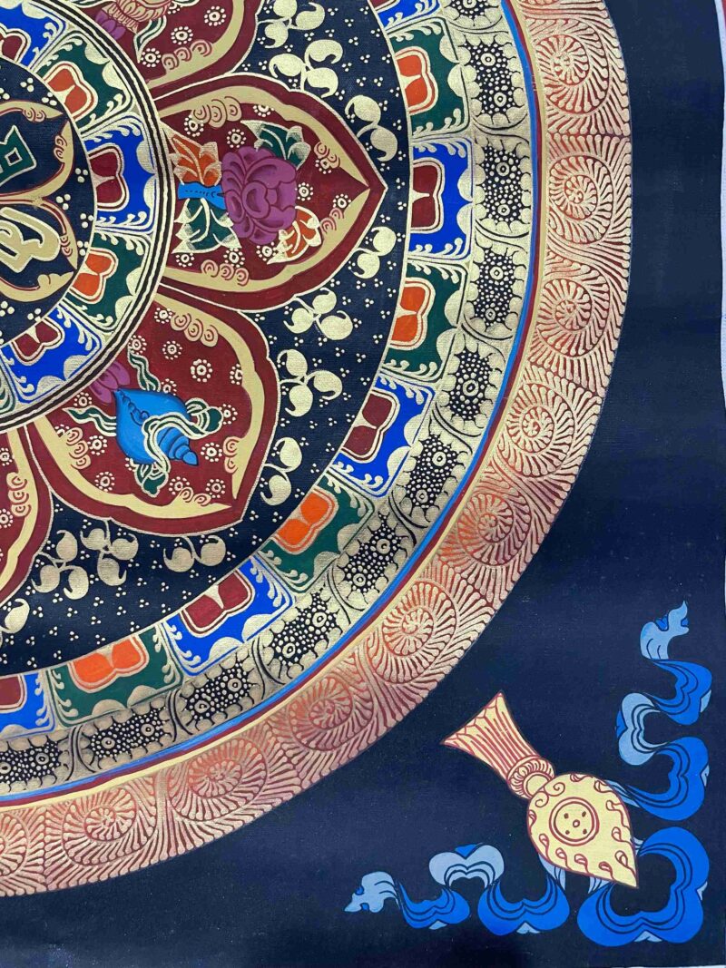 Buddhist Handmade Thangka Painting of Ashtamangala Mandala – Hand-Painted Student Mandala - Image 6