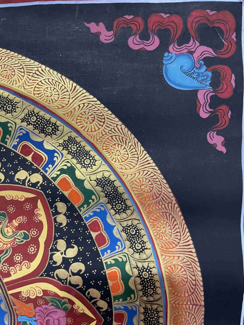 Buddhist Handmade Thangka Painting of Ashtamangala Mandala – Hand-Painted Student Mandala - Image 3