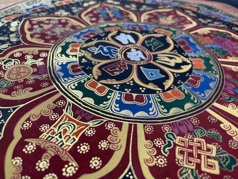 Buddhist Handmade Thangka Painting of Ashtamangala Mandala – Hand-Painted Student Mandala - Image 4