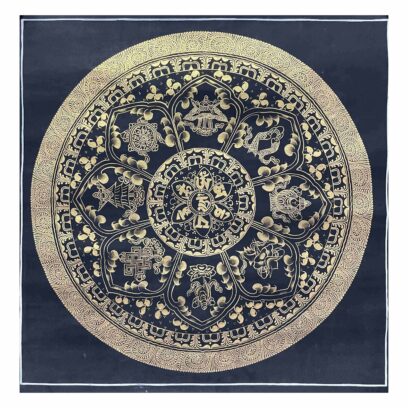 Buddhist Handmade Thangka Painting of Mantra Mandala – Real Gold, Hand-Painted, Sacred Art