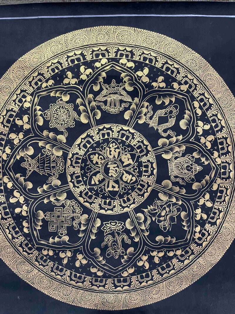 Buddhist Handmade Thangka Painting of Mantra Mandala – Real Gold, Hand-Painted, Sacred Art - Image 4