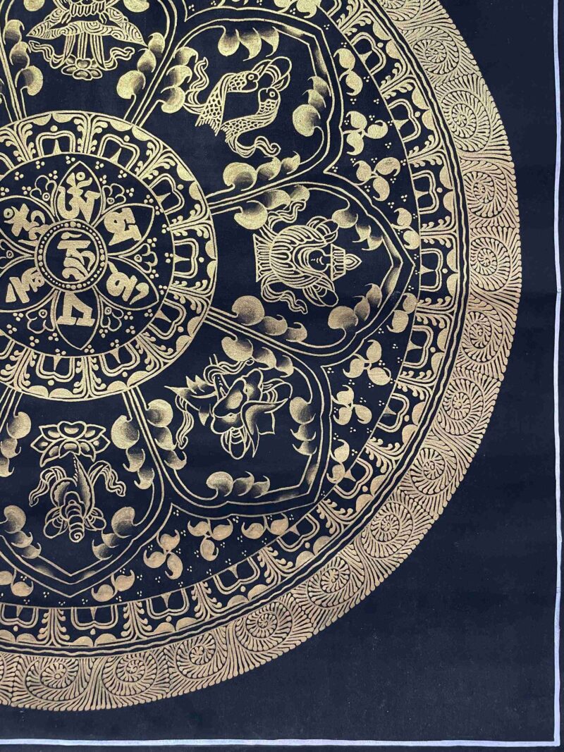 Buddhist Handmade Thangka Painting of Mantra Mandala – Real Gold, Hand-Painted, Sacred Art - Image 7