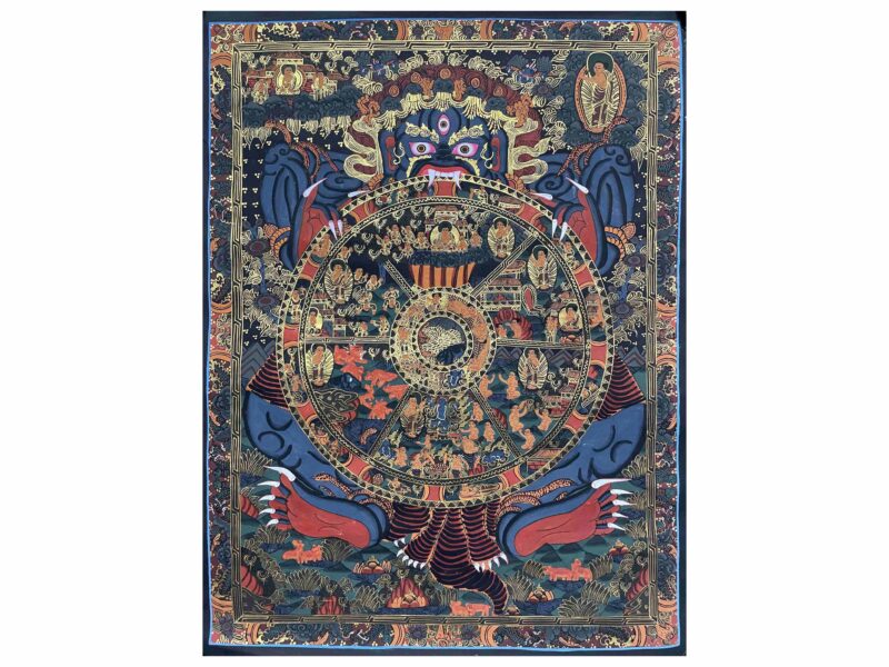 Buddhist Handmade Thangka Painting of Wheel of Life – Real Gold, Hand-Painted, Tibetan Sacred Art