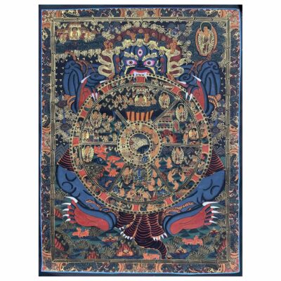 Buddhist Handmade Thangka Painting of Wheel of Life – Real Gold, Hand-Painted, Tibetan Sacred Art