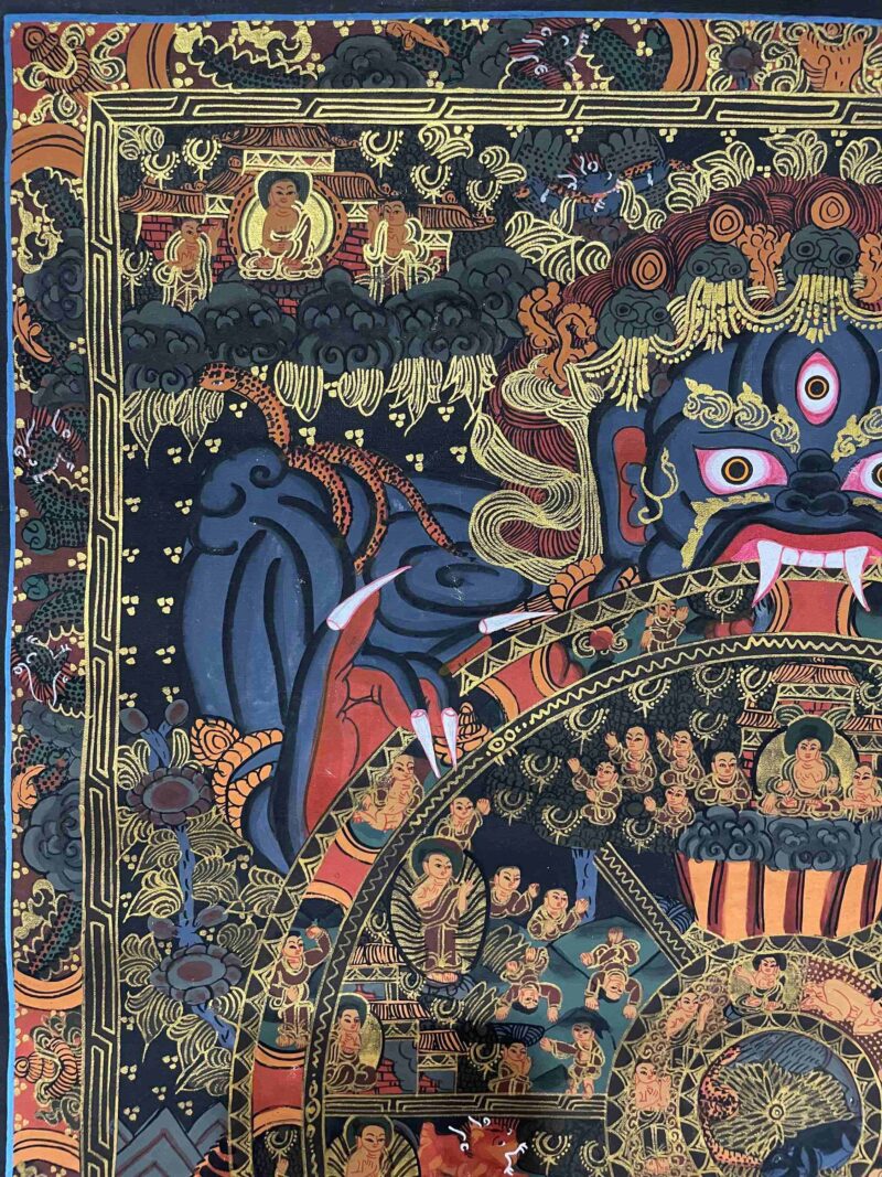 Buddhist Handmade Thangka Painting of Wheel of Life – Real Gold, Hand-Painted, Tibetan Sacred Art - Image 2