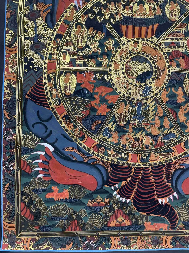 Buddhist Handmade Thangka Painting of Wheel of Life – Real Gold, Hand-Painted, Tibetan Sacred Art - Image 5