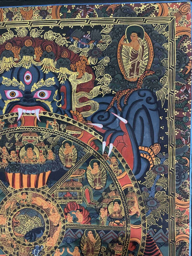 Buddhist Handmade Thangka Painting of Wheel of Life – Real Gold, Hand-Painted, Tibetan Sacred Art - Image 3