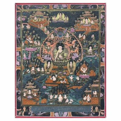 Buddhist Handmade Thangka Painting of Buddha Life Story – Real Gold, Hand-Painted, Tibetan Sacred Art