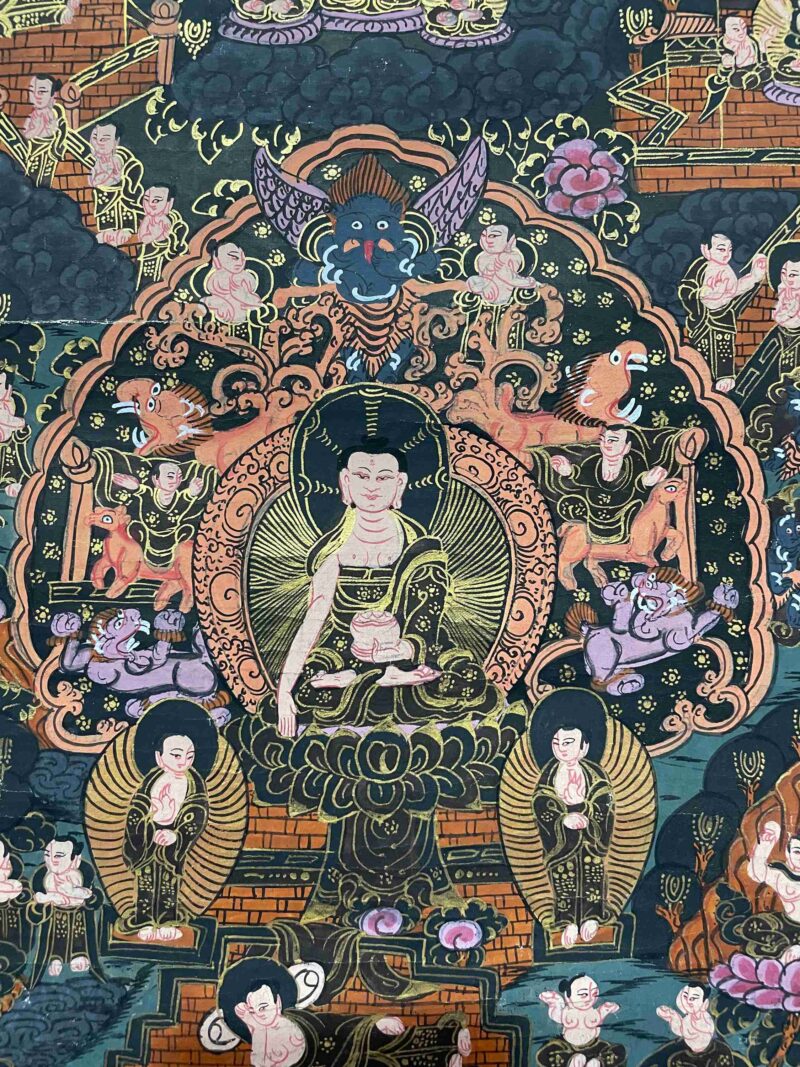 Buddhist Handmade Thangka Painting of Buddha Life Story – Real Gold, Hand-Painted, Tibetan Sacred Art - Image 3