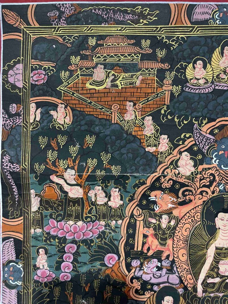 Buddhist Handmade Thangka Painting of Buddha Life Story – Real Gold, Hand-Painted, Tibetan Sacred Art - Image 2