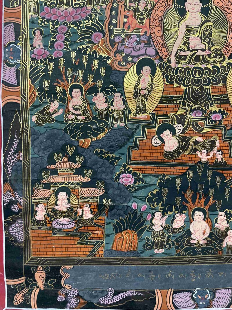 Buddhist Handmade Thangka Painting of Buddha Life Story – Real Gold, Hand-Painted, Tibetan Sacred Art - Image 4