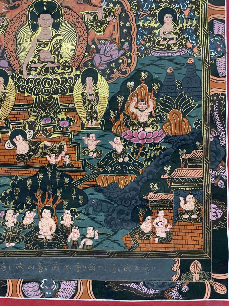 Buddhist Handmade Thangka Painting of Buddha Life Story – Real Gold, Hand-Painted, Tibetan Sacred Art - Image 7