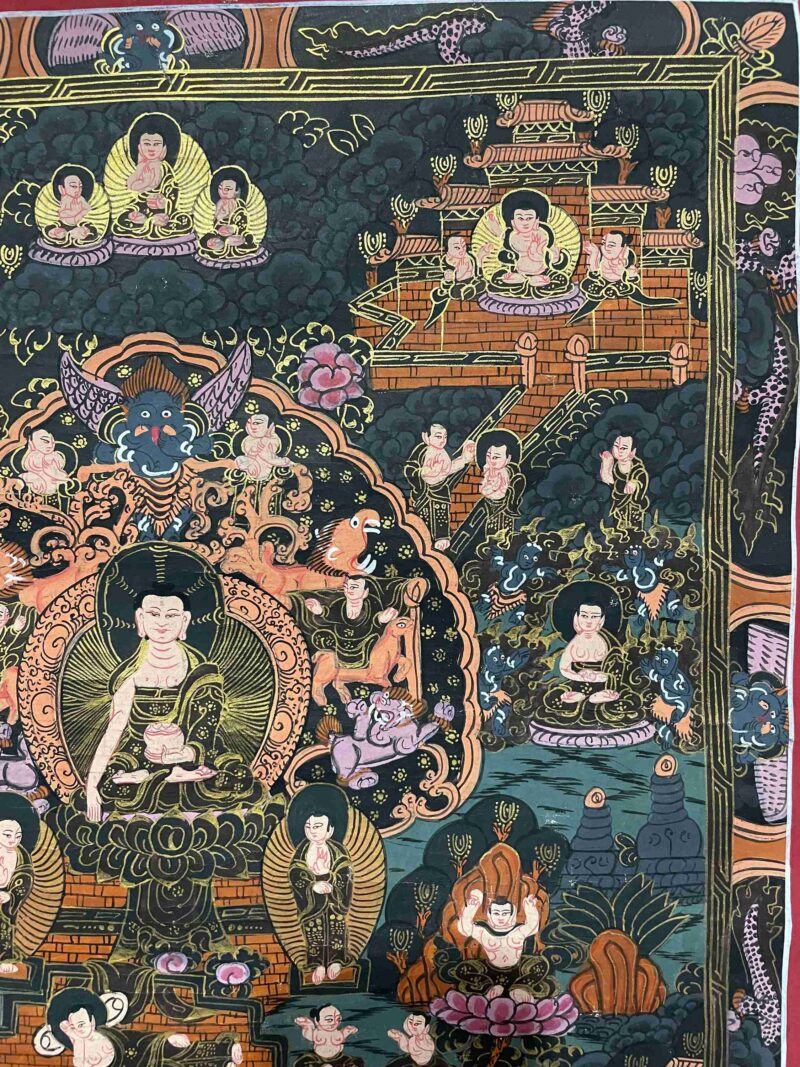 Buddhist Handmade Thangka Painting of Buddha Life Story – Real Gold, Hand-Painted, Tibetan Sacred Art - Image 6