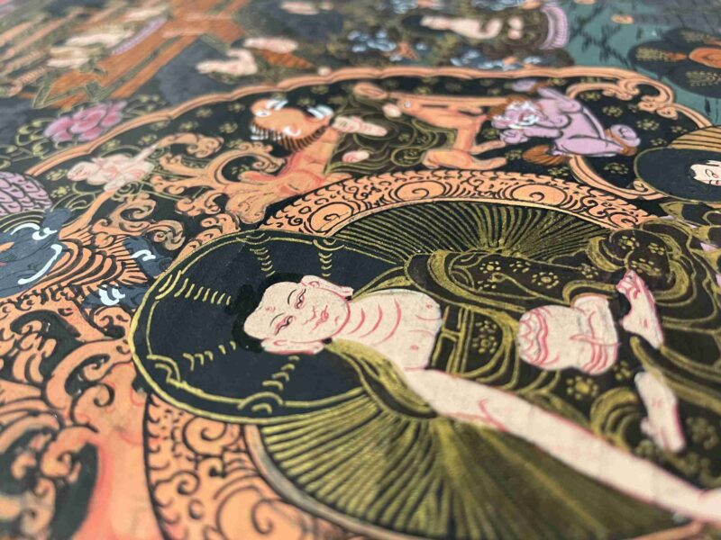 Buddhist Handmade Thangka Painting of Buddha Life Story – Real Gold, Hand-Painted, Tibetan Sacred Art - Image 5