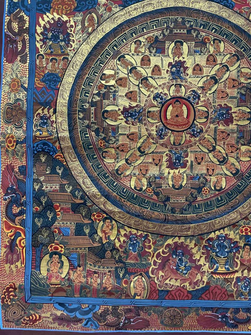 Buddhist Handmade Thangka Painting of Mandala – Real Gold, Hand-Painted - Image 5