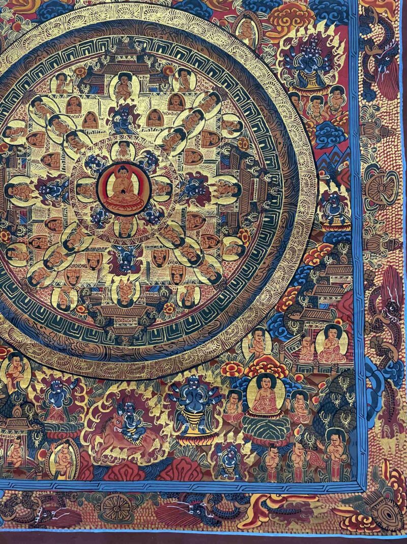 Buddhist Handmade Thangka Painting of Mandala – Real Gold, Hand-Painted - Image 6