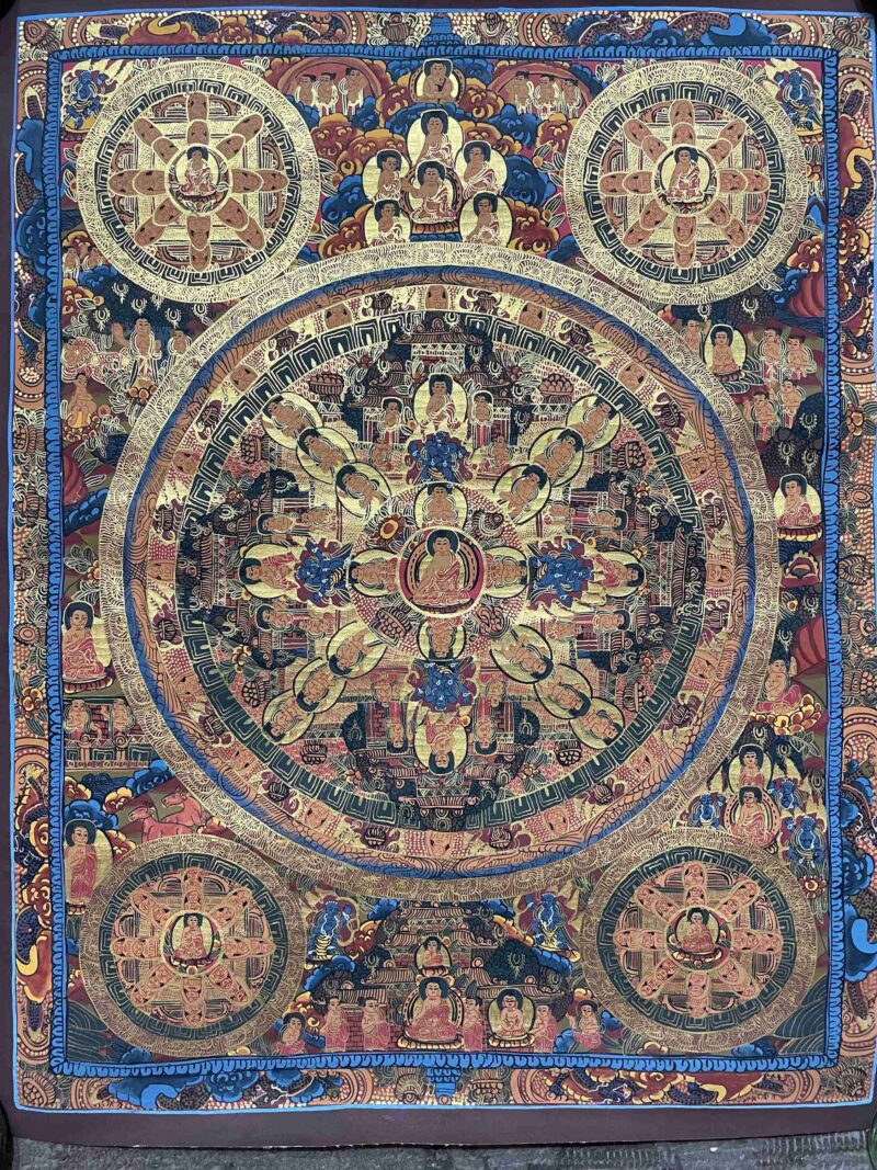 Buddhist Handmade Thangka Painting of Pancha Buddha – Real Gold, Hand-Painted - Image 4