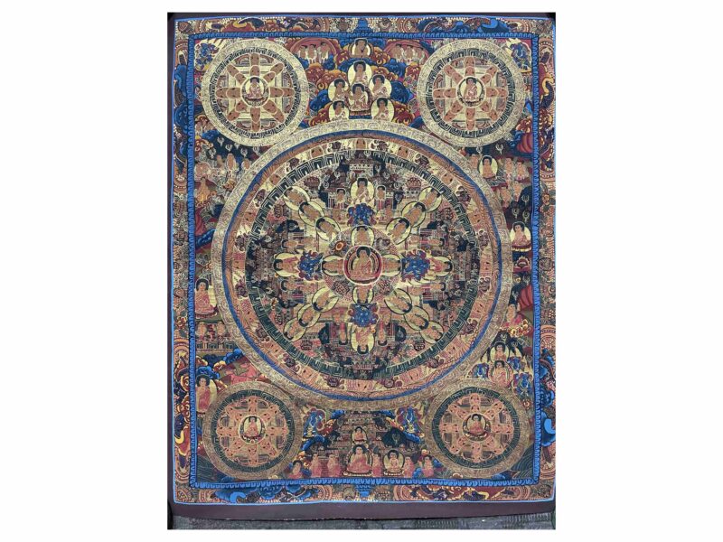 Buddhist Handmade Thangka Painting of Pancha Buddha – Real Gold, Hand-Painted