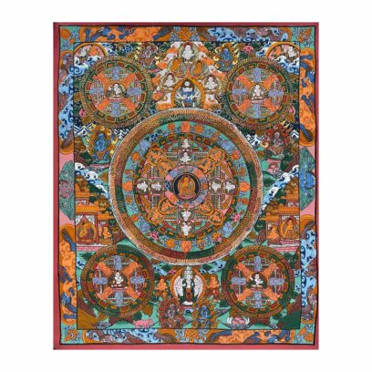 Buddhist Handmade Thangka Painting of Pancha Buddha – Real Gold, Hand-Painted