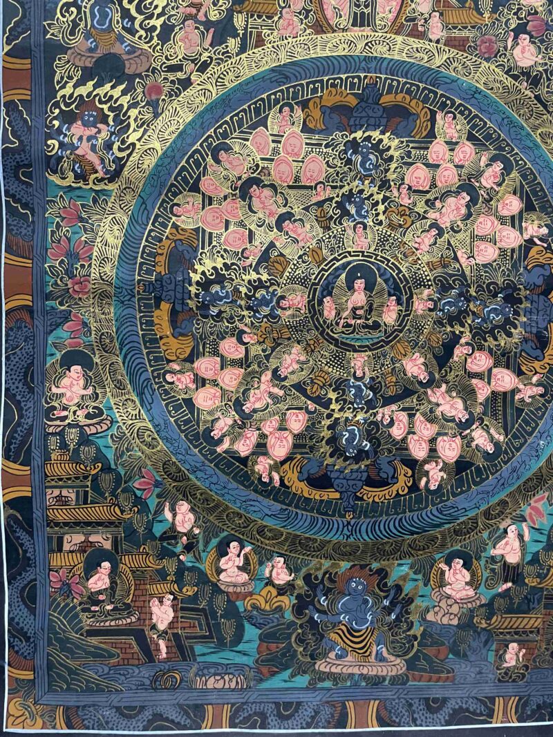 Buddhist Handmade Thangka Painting – Mandala, Hand-Painted with Real Gold - Image 4