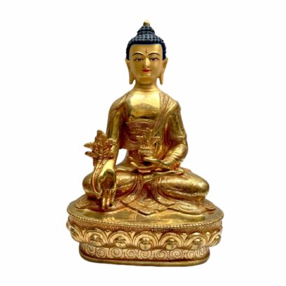 Buddhist Statue of Medicine Buddha | Full Fire Gold Plated | Painted Face | Authentic Tibetan Art