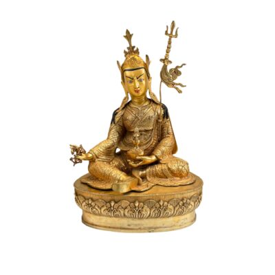Buddhist Handmade Statue of Padmasambhava | Full Gold Plated | Face Painted | Traditional Craftsmanship