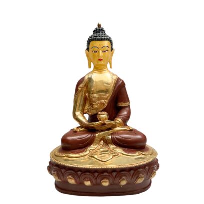 Buddhist Handmade Statue of Amitabha Buddha – Partly Gold Plated, Face Painted