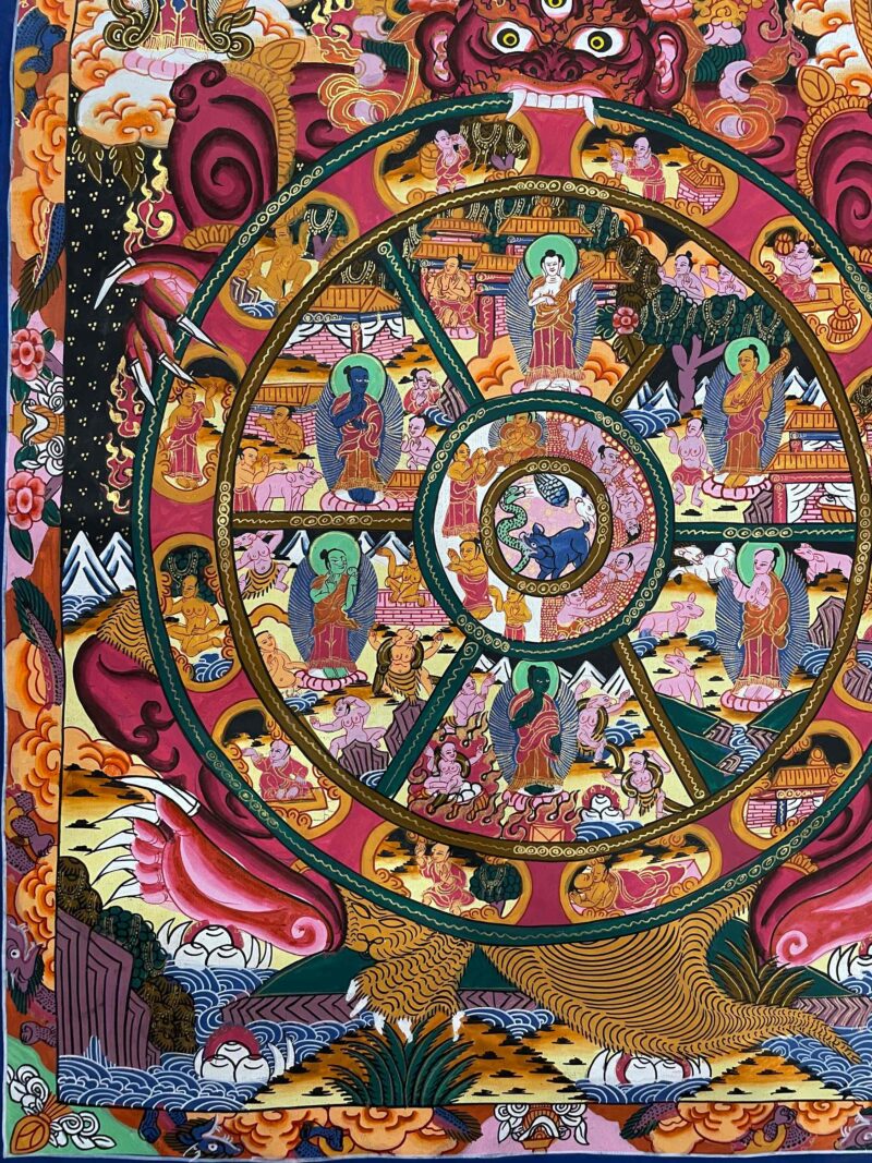Buddhist Handmade Thangka Painting of the Wheel of Life – Hand-Painted - Image 3