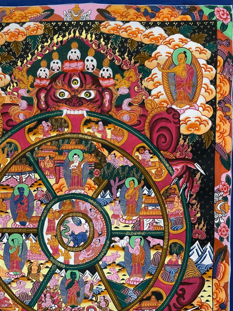 Buddhist Handmade Thangka Painting of the Wheel of Life – Hand-Painted - Image 4