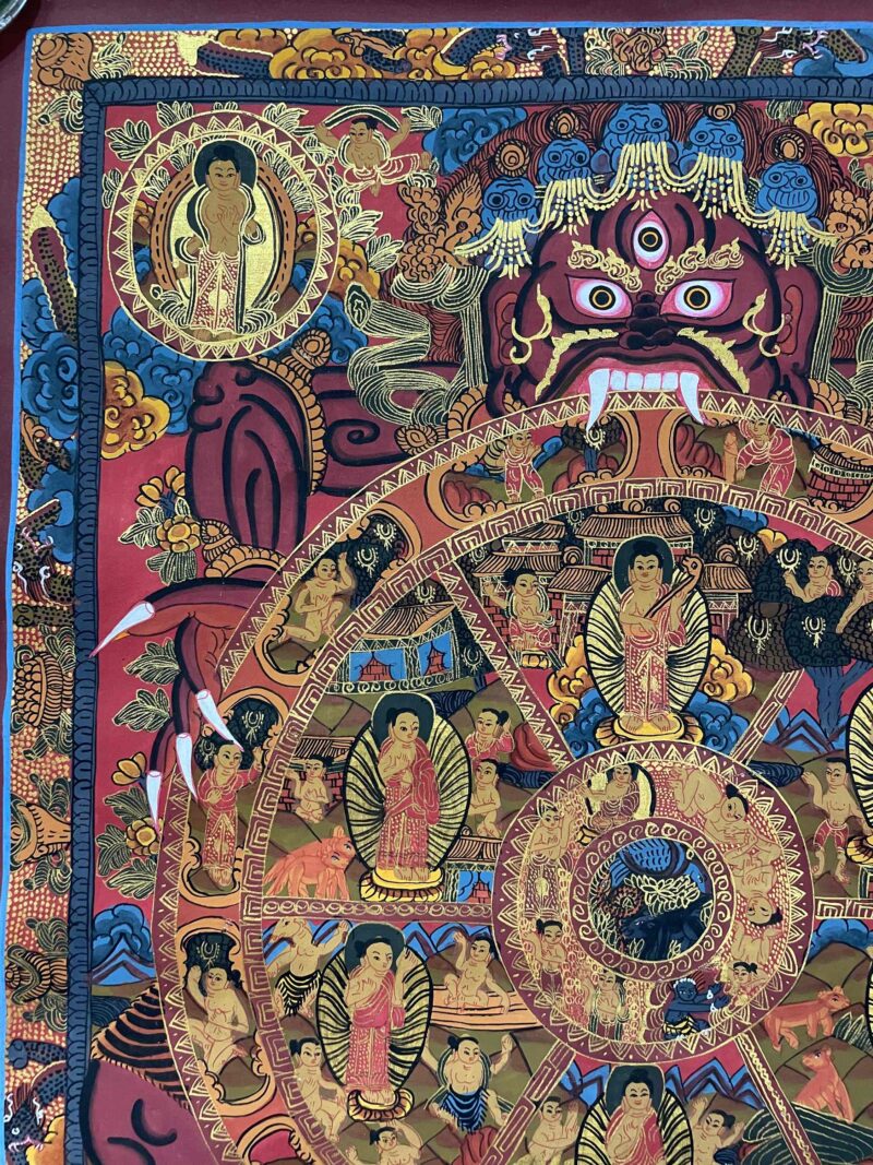 Buddhist Handmade Thangka Painting – The Wheel of Life (Hand-Painted) - Image 2