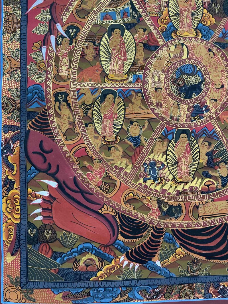 Buddhist Handmade Thangka Painting – The Wheel of Life (Hand-Painted) - Image 6