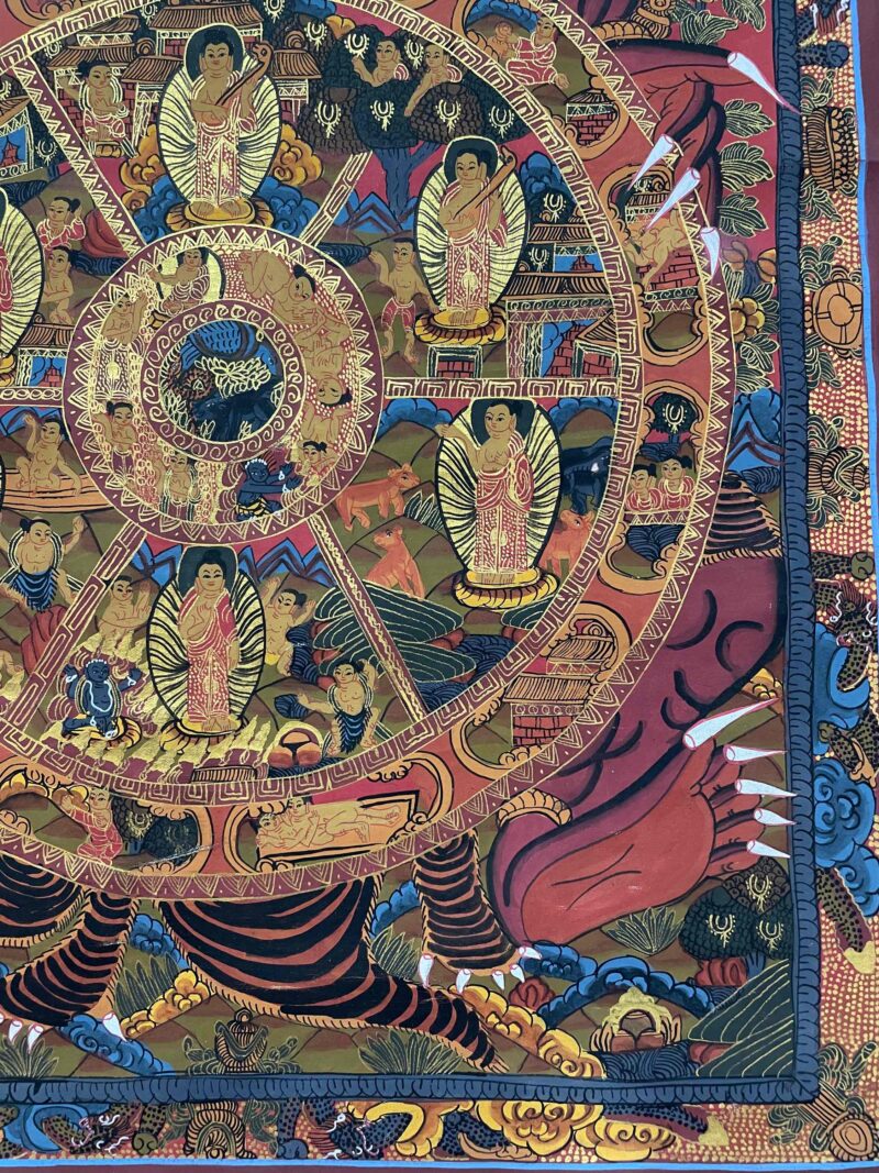 Buddhist Handmade Thangka Painting – The Wheel of Life (Hand-Painted) - Image 7