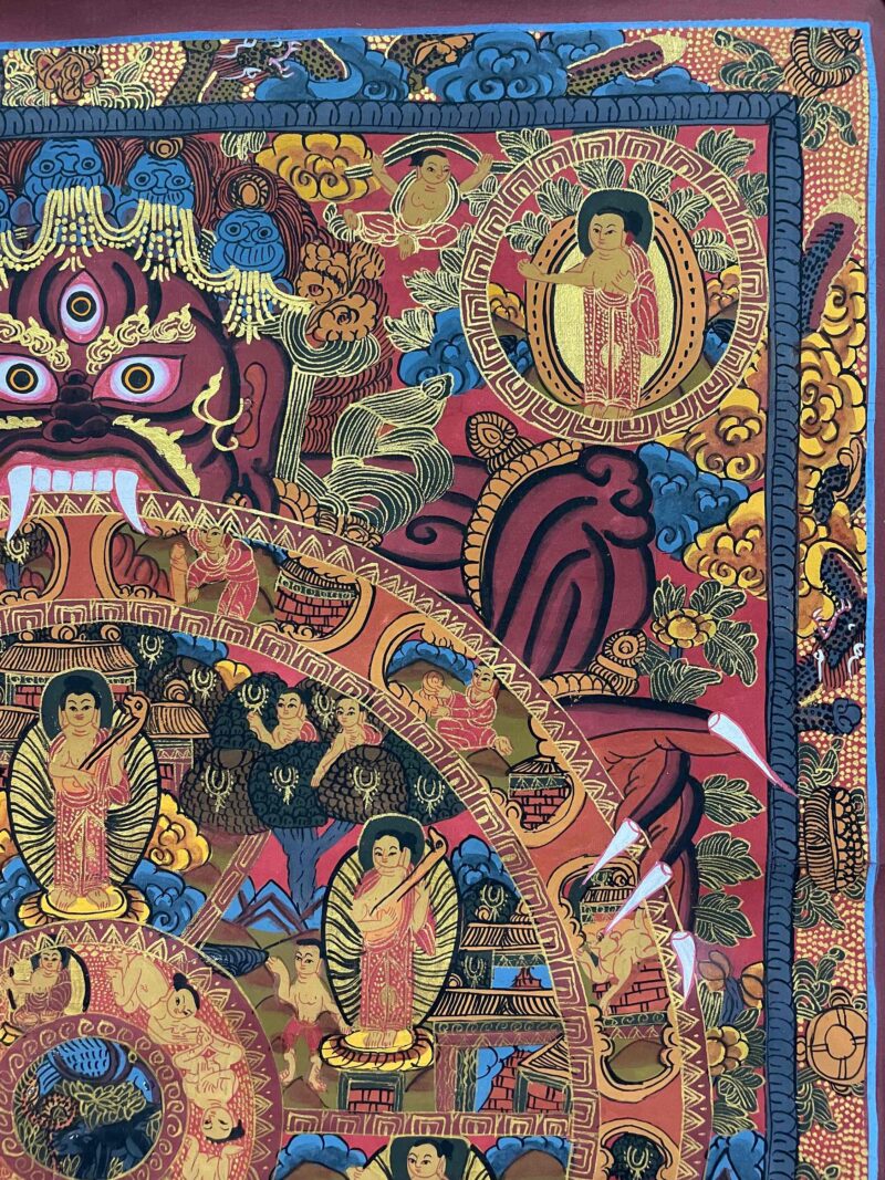 Buddhist Handmade Thangka Painting – The Wheel of Life (Hand-Painted) - Image 3