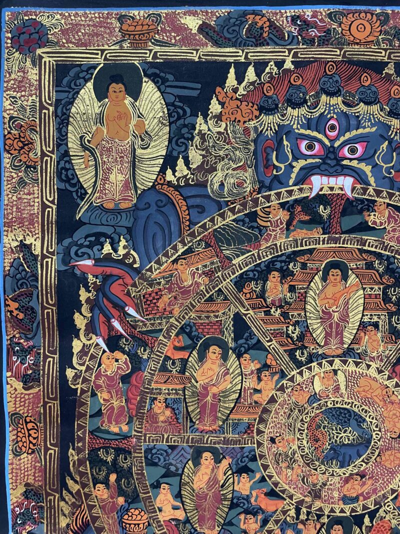 Buddhist Handmade Thangka Painting – The Wheel of Life (Hand-Painted) - Image 2