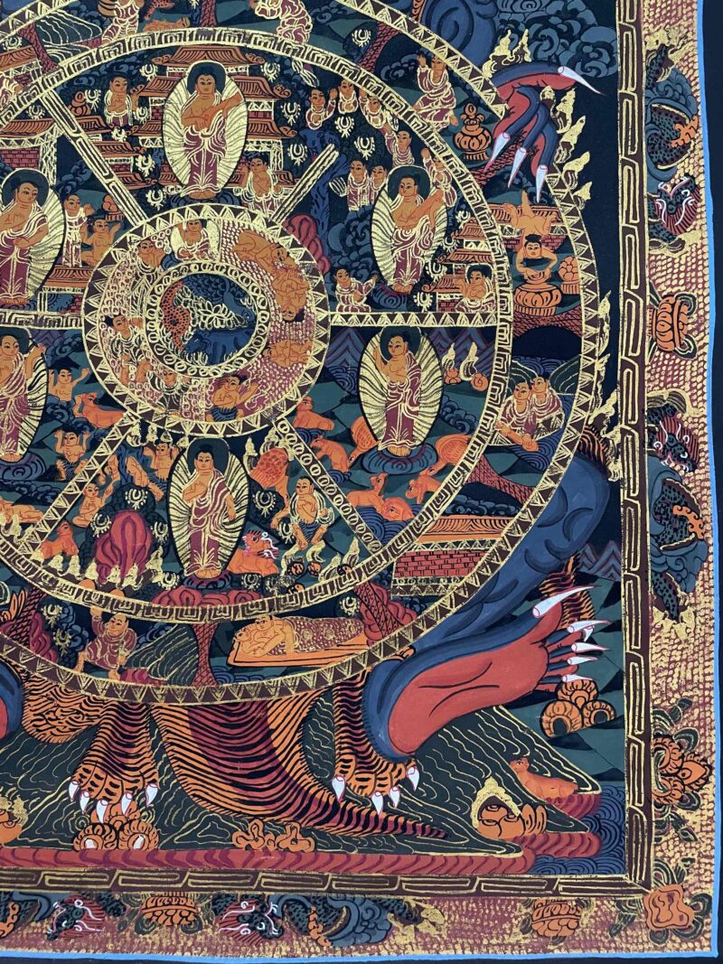 Buddhist Handmade Thangka Painting – The Wheel of Life (Hand-Painted) - Image 3