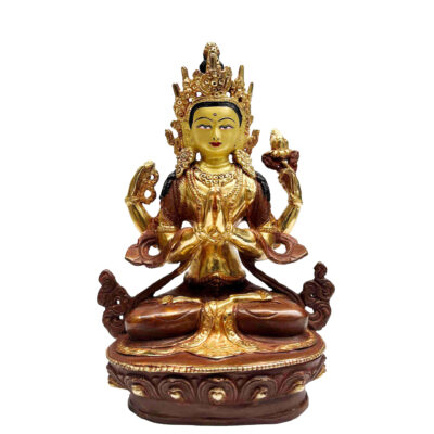Buddhist Handmade Chenrezig Statue – Avalokiteshvara Bodhisattva, Partly Gold-Plated, Face Painted