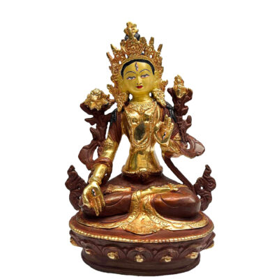Buddhist Handmade White Tara Statue – Partly Gold-Plated, Gold Face Painted