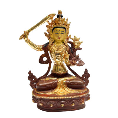 Buddhist Handmade Manjushri Statue – Partly Gold-Plated, Gold Face Painted