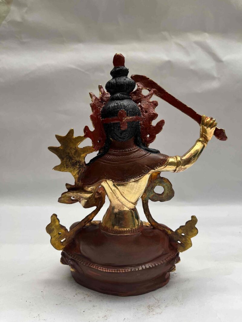 Buddhist Handmade Manjushri Statue – Partly Gold-Plated, Gold Face Painted - Image 5