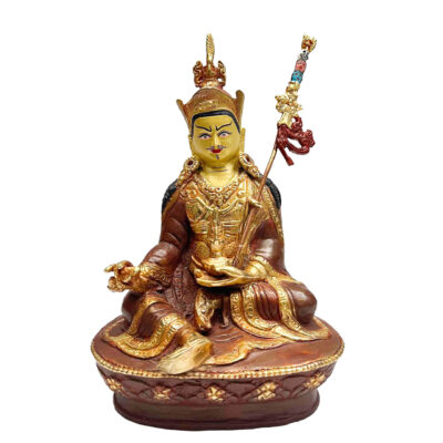 Buddhist Handmade Statue of Padmasambhava – Partly Gold-Plated, Face Painted