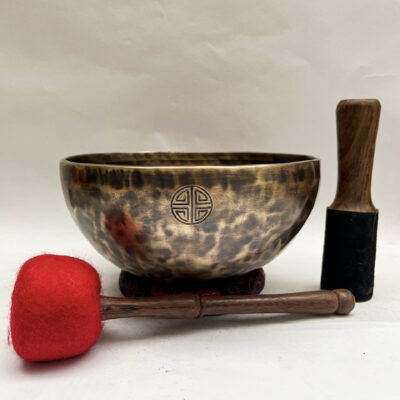 Buddhist Hand-Beaten Full Moon Singing Bowl – 22 cm Bronze Moon Bowl