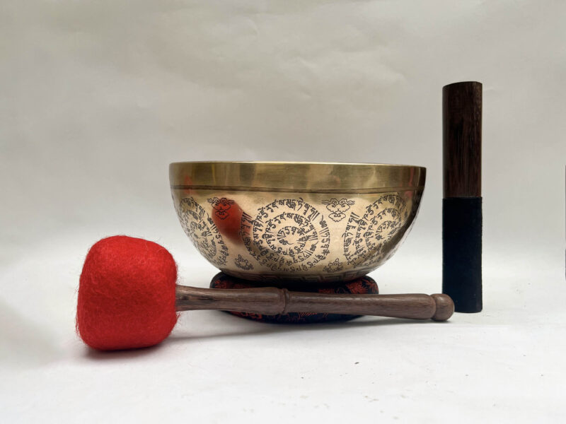 Buddhist Hand-Beaten Jambati Singing Bowl with Super Fine Etching Carving – Select Accessories
