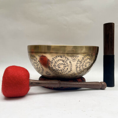 Buddhist Hand-Beaten Jambati Singing Bowl with Super Fine Etching Carving – Select Accessories