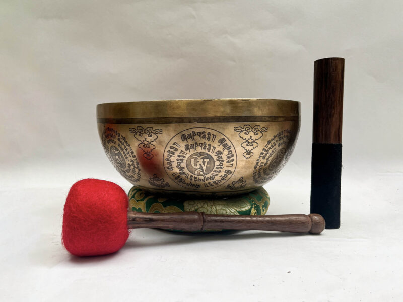 Buddhist Hand-Beaten Jambati Singing Bowl with Super Fine Etching Carving – Select Accessories
