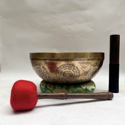 Buddhist Hand-Beaten Jambati Singing Bowl with Super Fine Etching Carving | Select Accessories