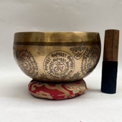 Buddhist Hand-Beaten Jambati Singing Bowl – Super Fine Etching Carving – Optional Accessories Available