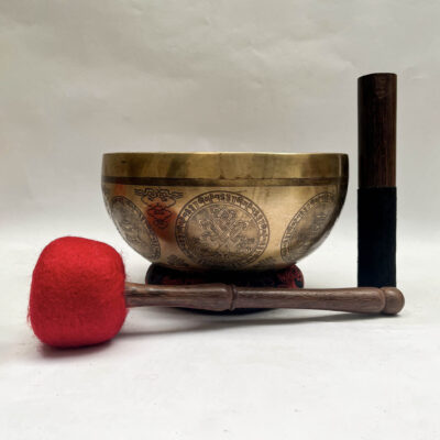 Buddhist Hand-Beaten Jambati Singing Bowl – Super Fine Etching Carving – Optional Accessories